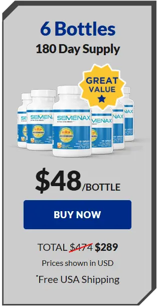Semenax Super Saver Pack: 6 Bottles for $294 ($48 per bottle)